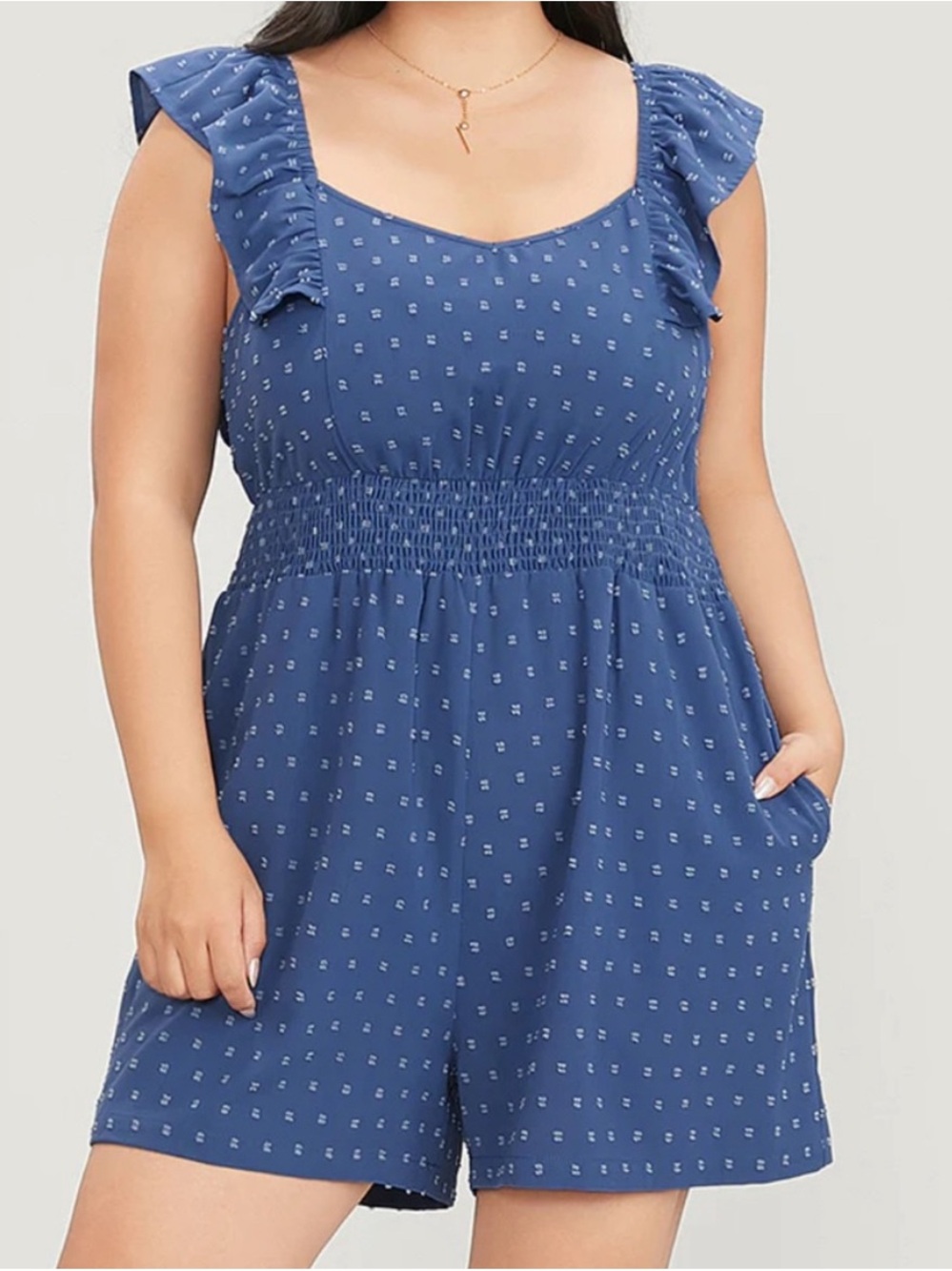 BloomChic Blue Printed Smocked Romper